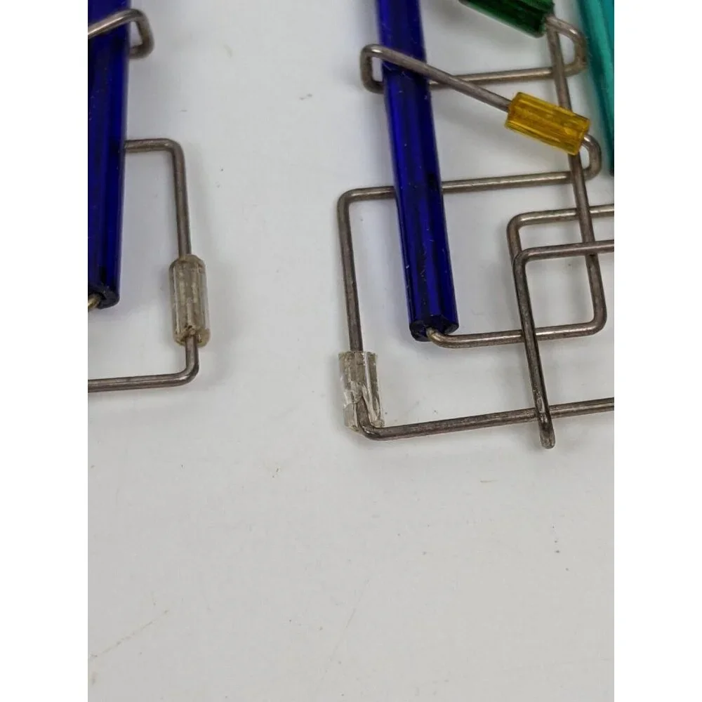 Vintage Barbie Levy Barb Wire Art Pierced Dangling Blue Green Abstract 1980s - Picture 4 of 6